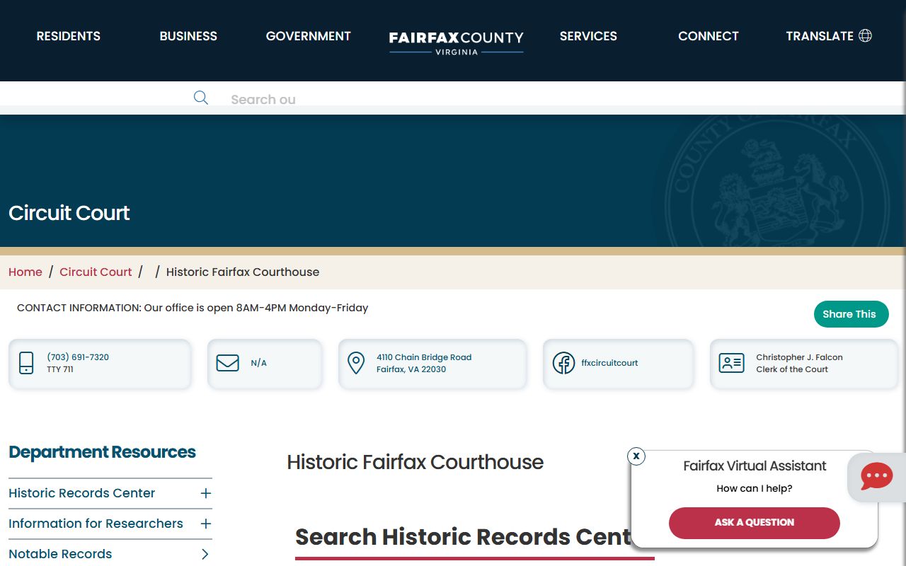 Fairfax County Clerk of Court historic courthouse records
