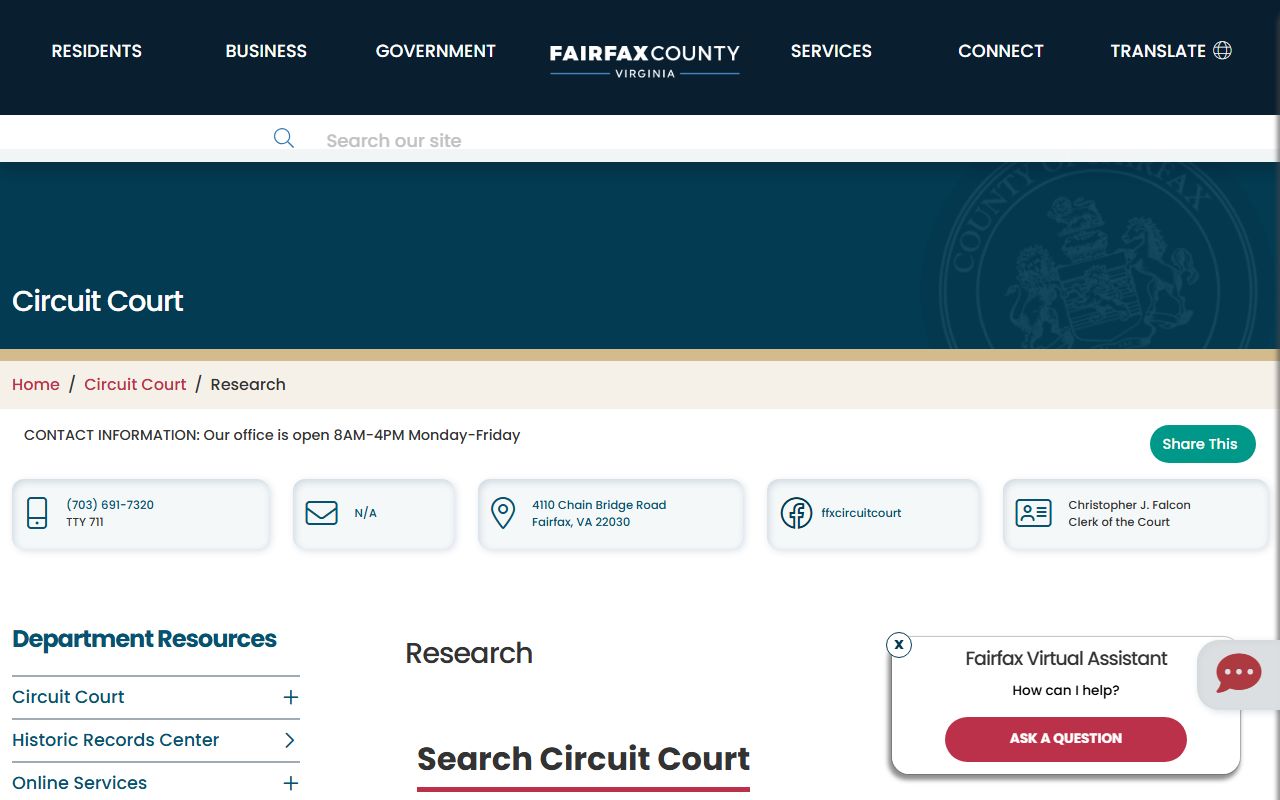 Fairfax County Clerk of Court land records research room