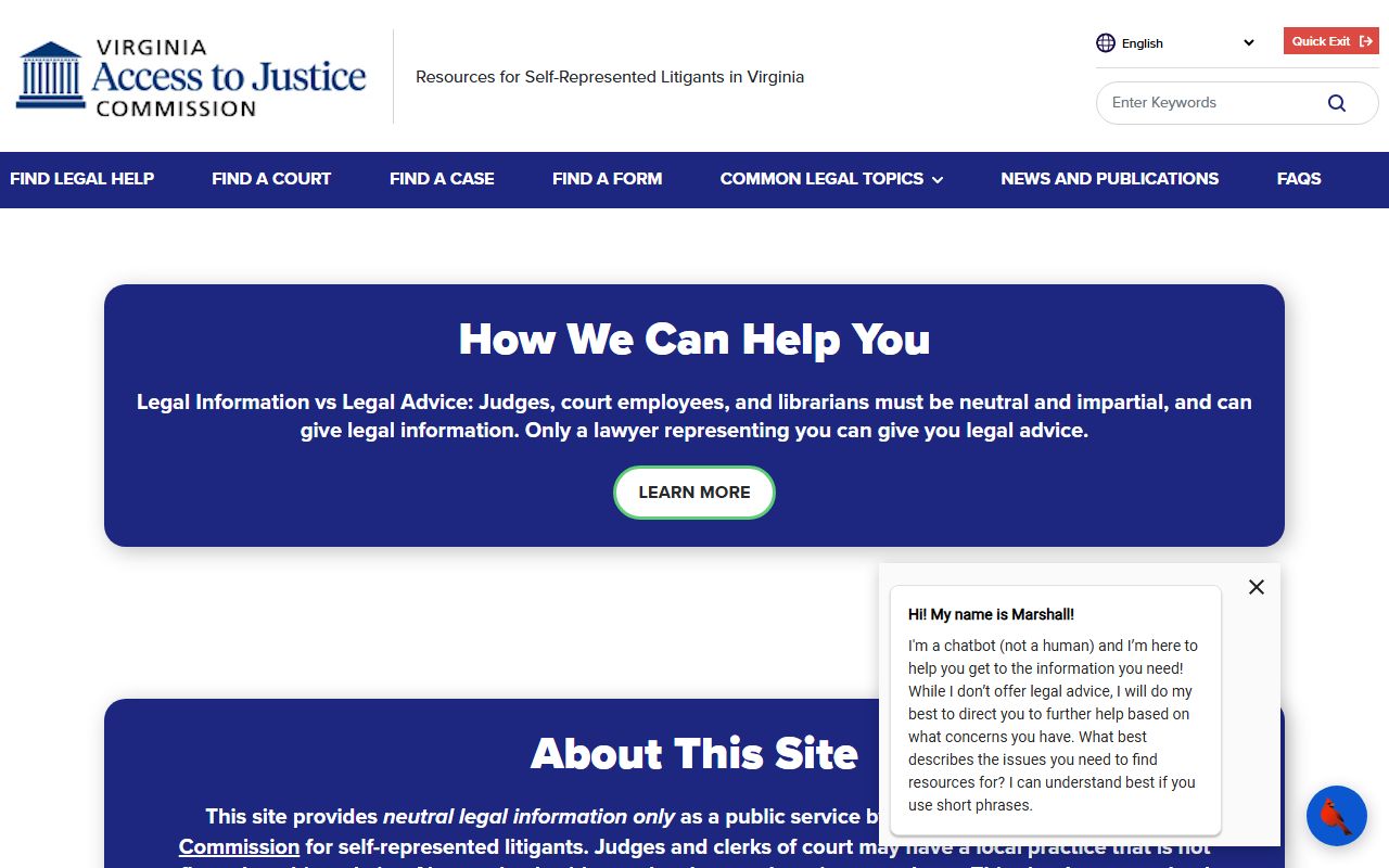 Virginia Judicial System self-help for Fairfax County Clerk of Court records