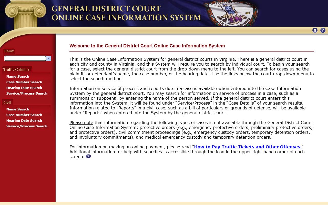 Fairfax County General District Court records online case information