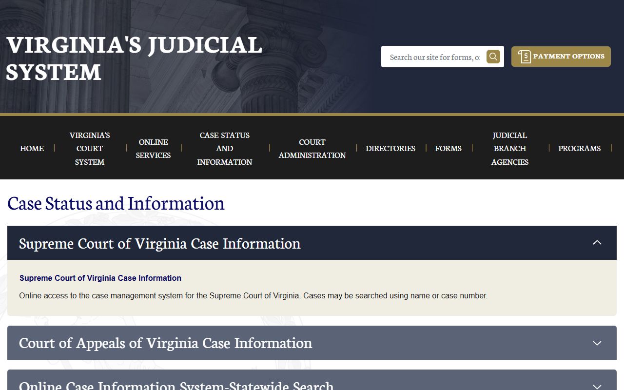 Virginia case information home for Fairfax County court records