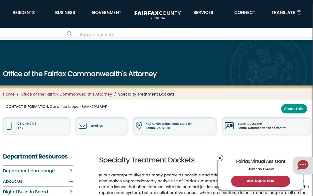 Fairfax County specialty treatment dockets for criminal records