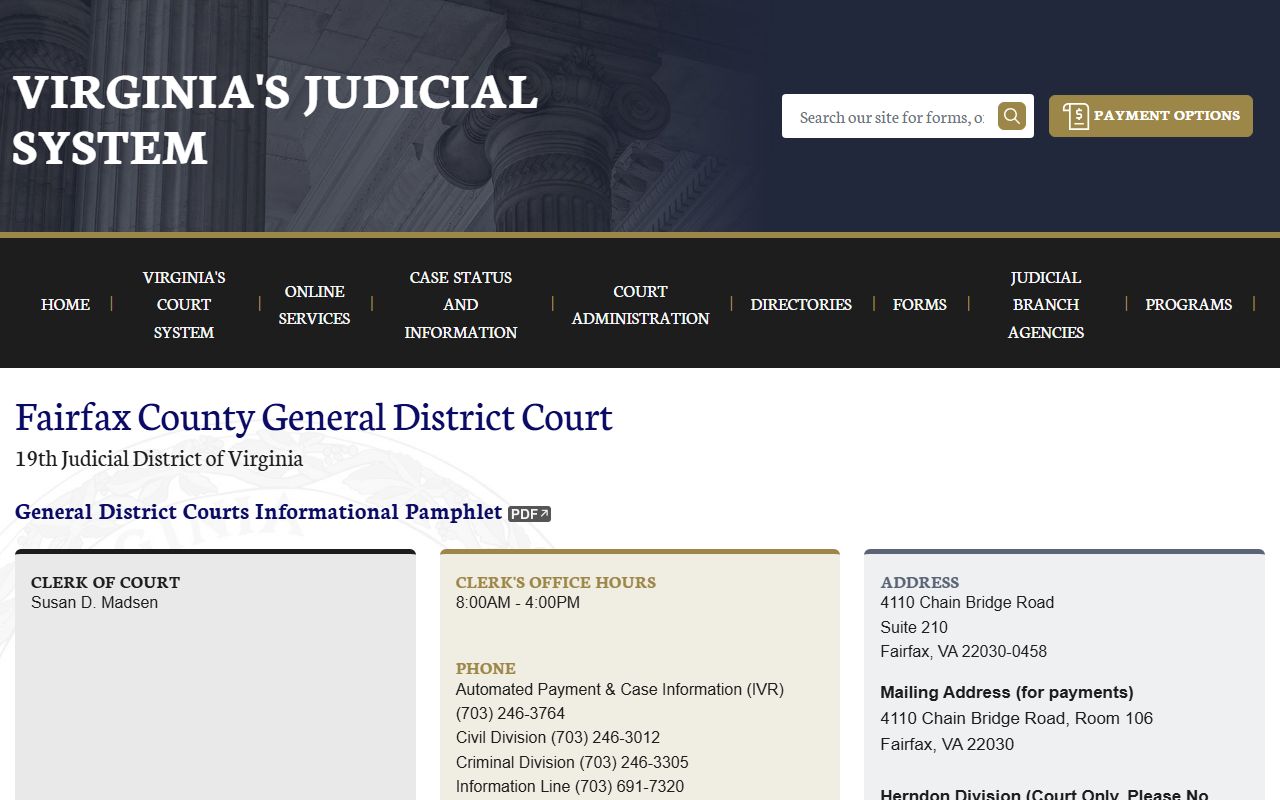 Fairfax County District Court state court system page