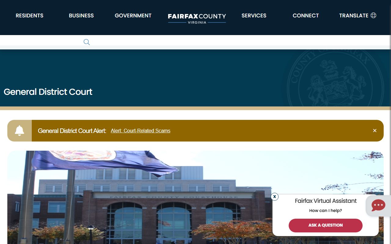 Fairfax County General District Court records and jurisdiction page
