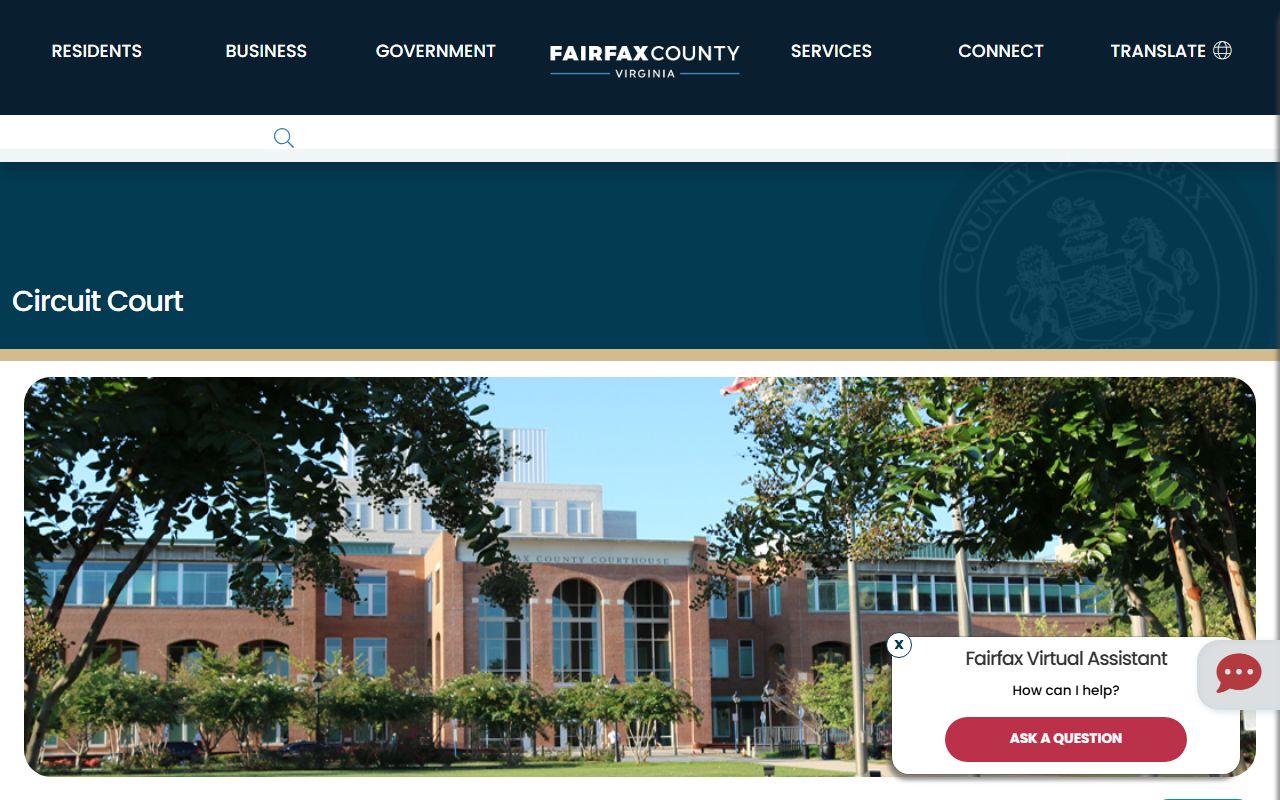 Fairfax County Circuit Court home page for court records