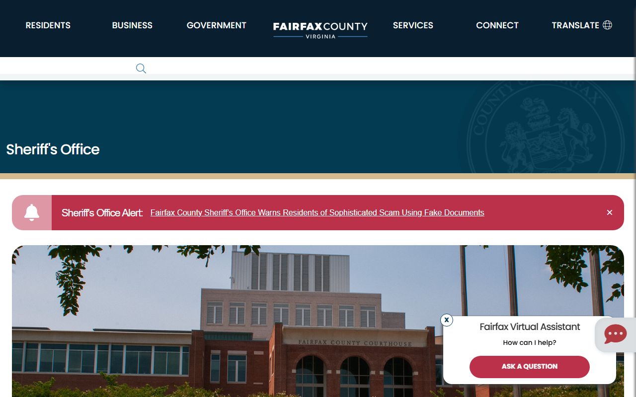 Fairfax County Sheriff home page for jail and inmate records
