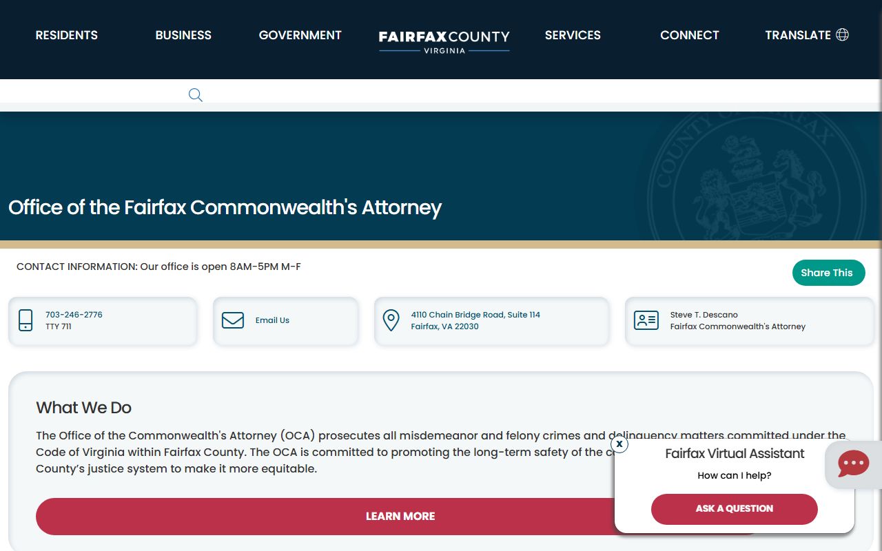 Fairfax County Commonwealth's Attorney page on court diversion programs