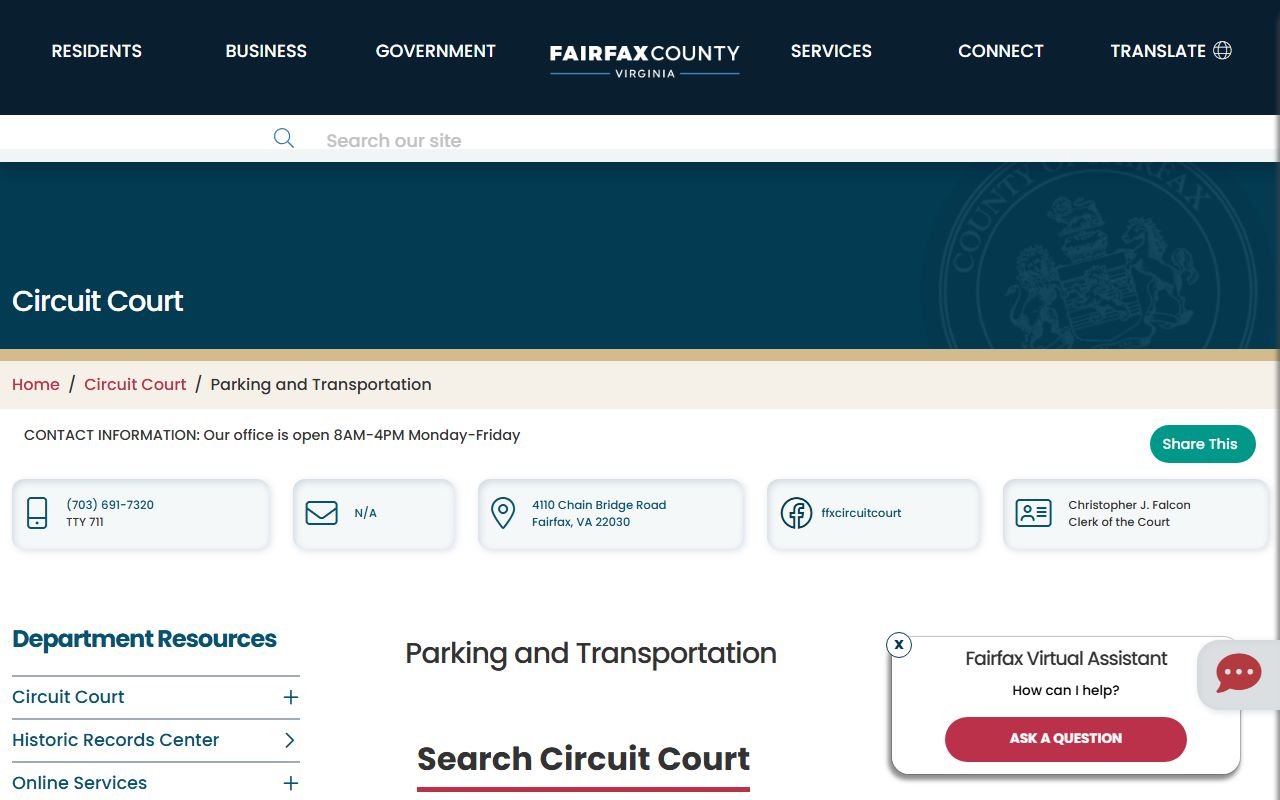 Fairfax County courthouse parking and court records access