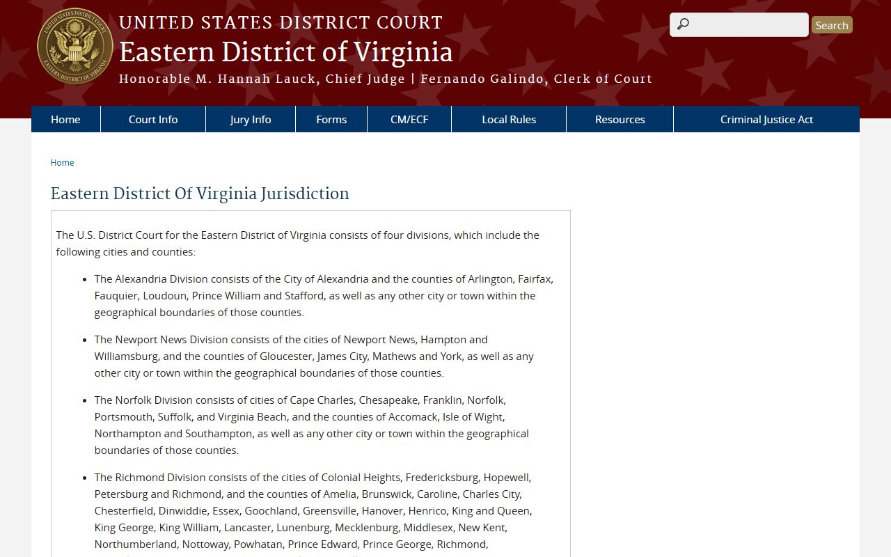 EDVA jurisdiction context for Fairfax County inmate population