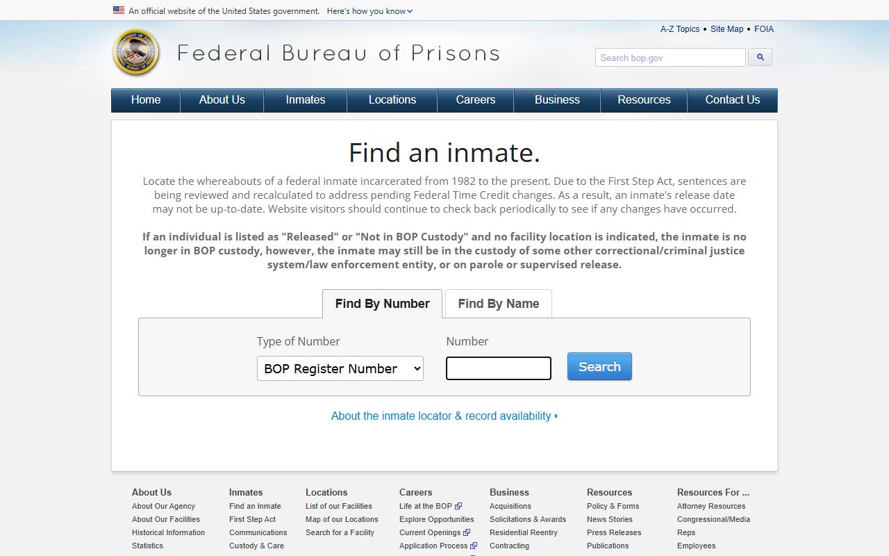 Federal BOP inmate locator for Fairfax County inmate records