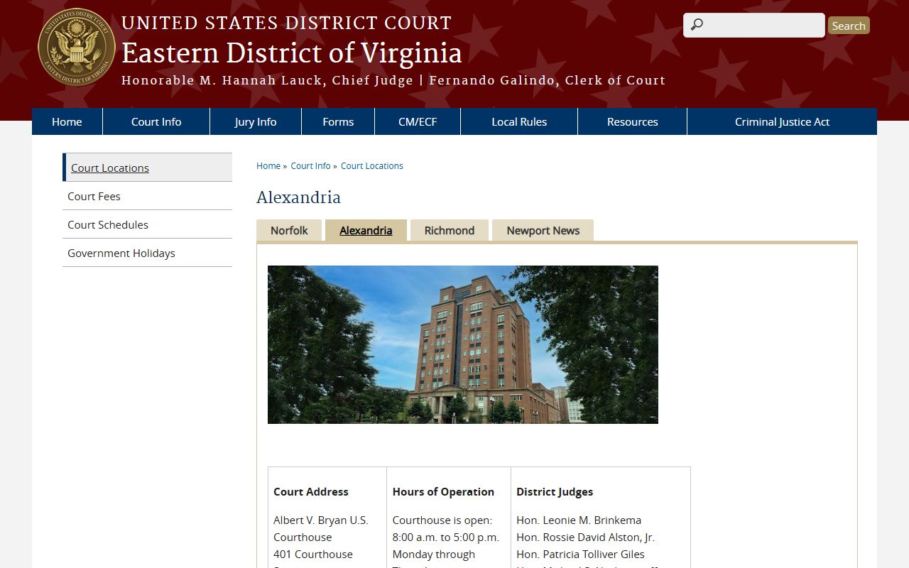 Federal EDVA Alexandria courthouse for Fairfax County public records