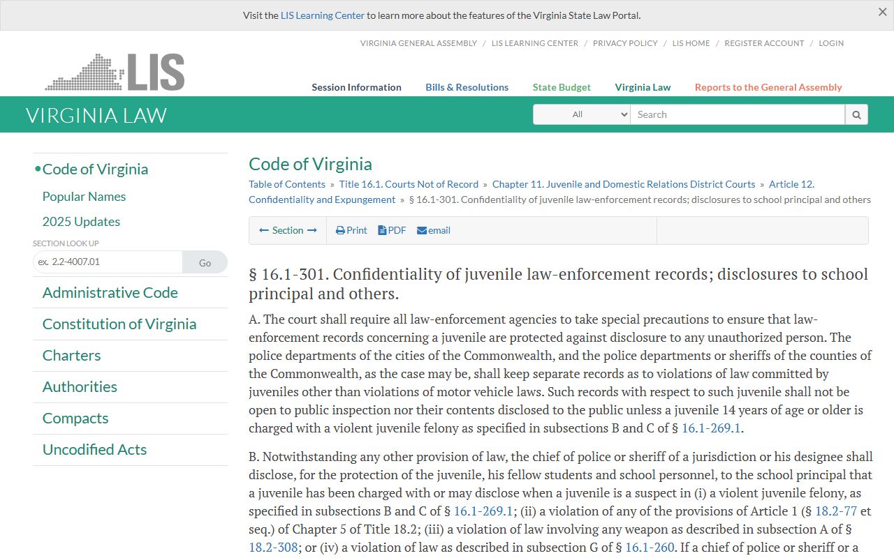 Virginia juvenile law-enforcement confidentiality for Fairfax County warrant records